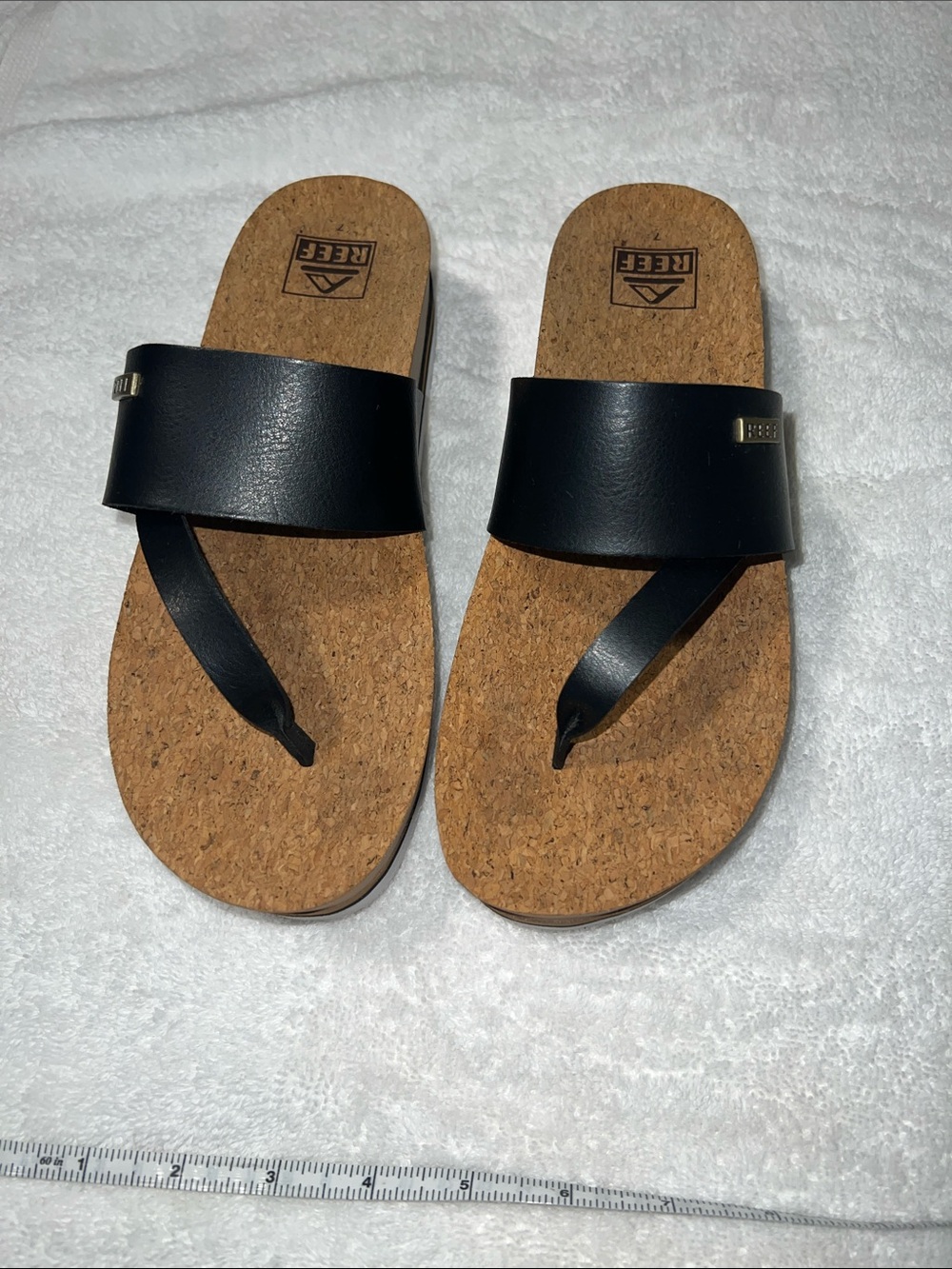 Reef Women’s Black Leather Cork Toe-Post Sandals